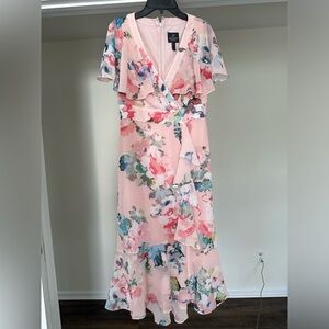 Adrianna Papell Women's Floral Faux Wrap Ruffle Dress